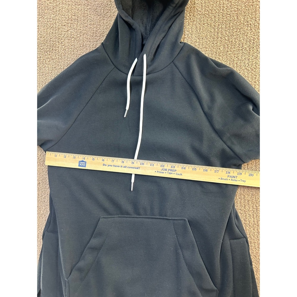 The Warmy Black Fleece Lined Longline Hoodie Sweatshirt Small Raglan Sleeve - Picture 7 of 7